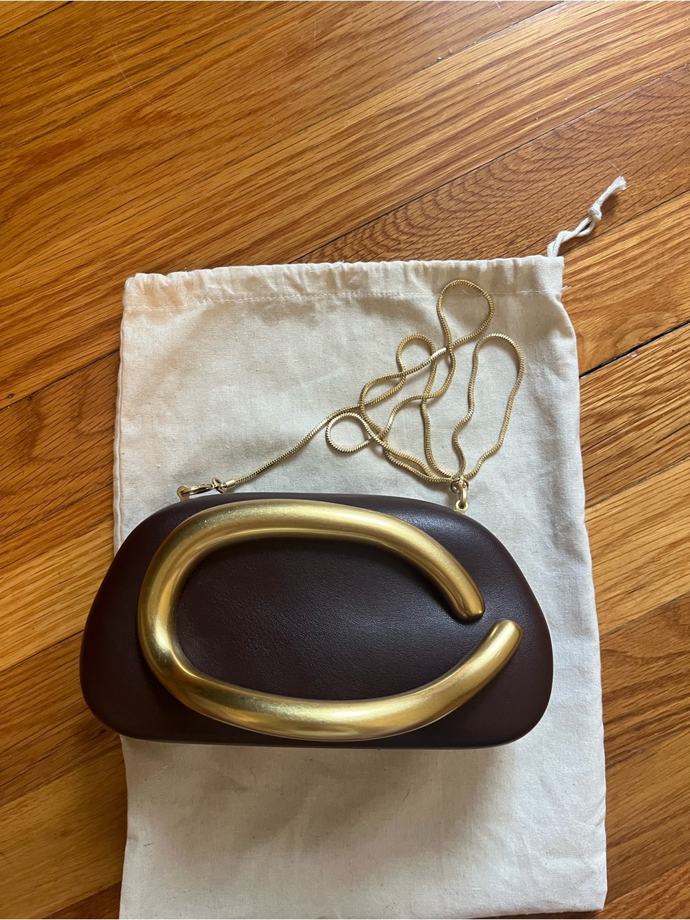 Leather Burgundy Clutch with Chain Strap